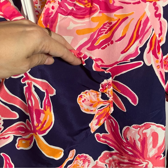 Lily Pulitzer Elsie Silk Bright Navy Pink Floral long sleeve Blouse womens Small - Picture 4 of 7